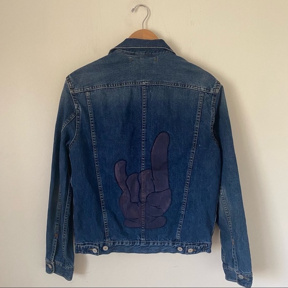Paul Smith Jackets \u0026 Coats | Paul Smith Distressed Jean Jacket with Metal Hand Symbol on Back Size L | Color: Blue | Size: L | Miskubelik's Closet